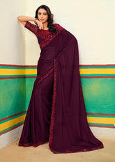 Maroon Oak Georgette Zari Embroidery Saree-4279